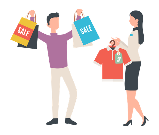 Man shopping during sale  Illustration