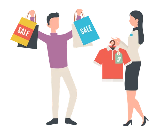 Man shopping during sale  Illustration