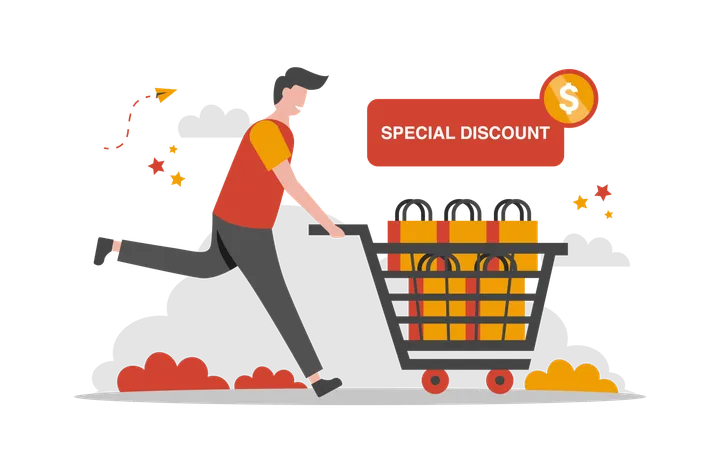 Man shopping during Special Discount  일러스트레이션