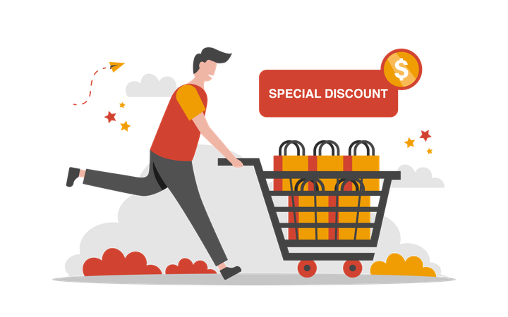 Man shopping during Special Discount  Illustration