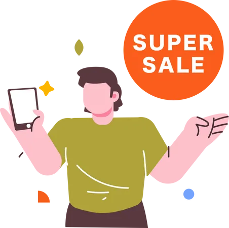 Man shopping during super sale  Illustration