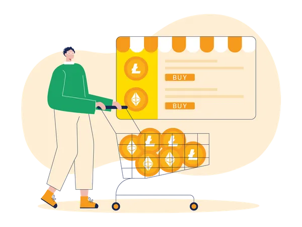 Man shopping for crypto coins  Illustration