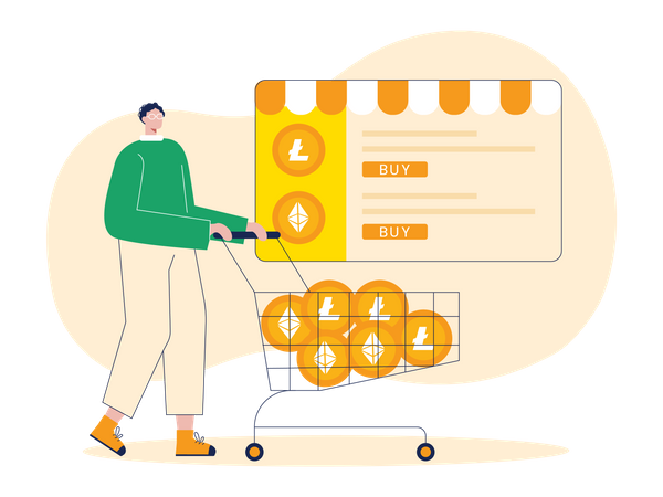 Man shopping for crypto coins  Illustration