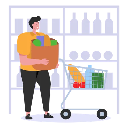 Man shopping for groceries  Illustration