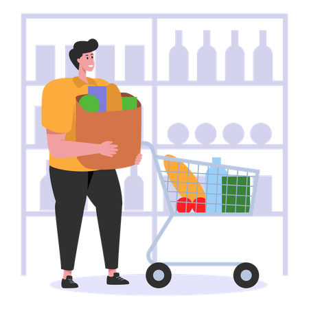 Man shopping for groceries  Illustration