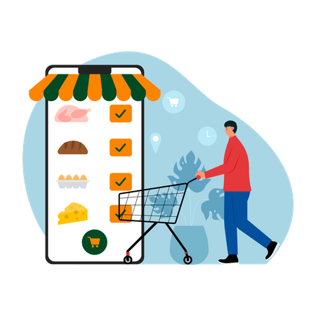 Man shopping for groceries online  Illustration