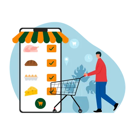 Man shopping for groceries online  Illustration