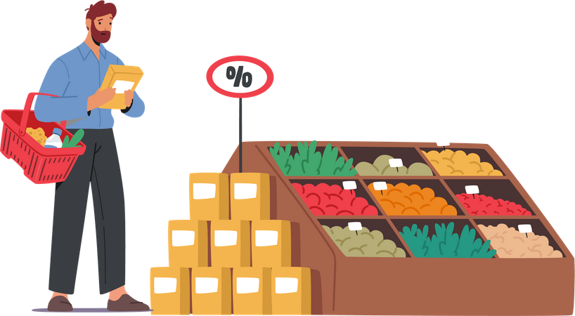 Man shopping for grocery Illustration