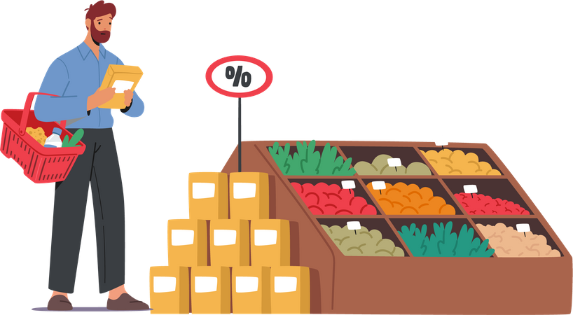 Man shopping for grocery  Illustration