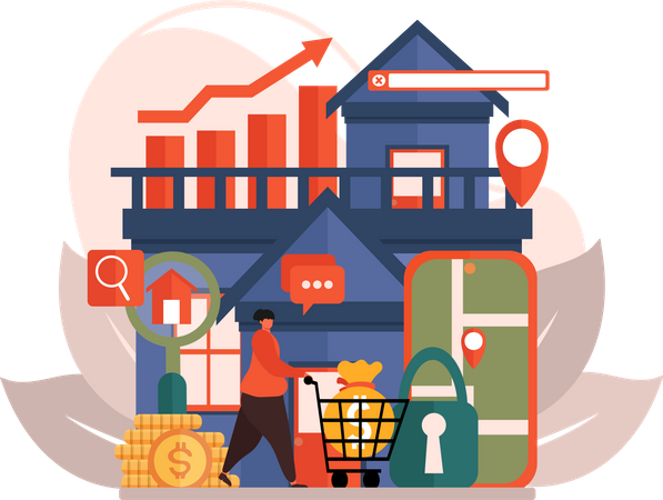 Man shopping for real estate property  Illustration