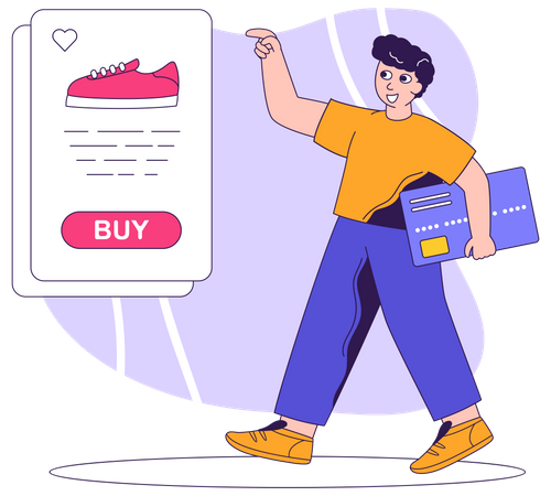 Man shopping for shoes online  Illustration