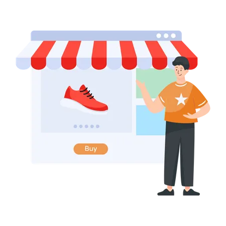 Man shopping for shoes online  Illustration