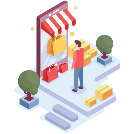Man shopping from online store Illustration