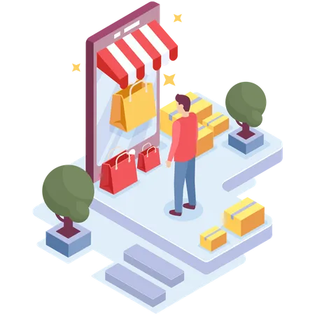 Man shopping from online store  Illustration