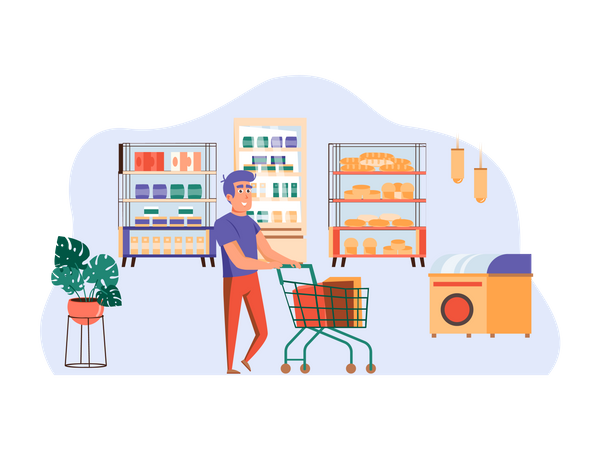 Man shopping grocery at supermart Illustration