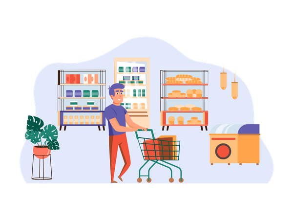 Man shopping grocery at supermart  Illustration