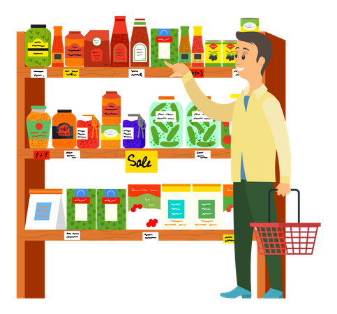 Man shopping Grocery in supermarket Illustration
