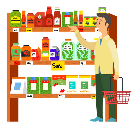 Man shopping Grocery in supermarket  Illustration