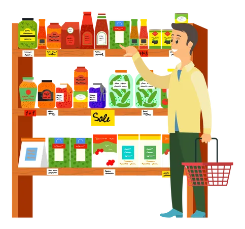 Man shopping Grocery in supermarket  Illustration