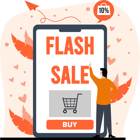 Man shopping on flash sale  Illustration