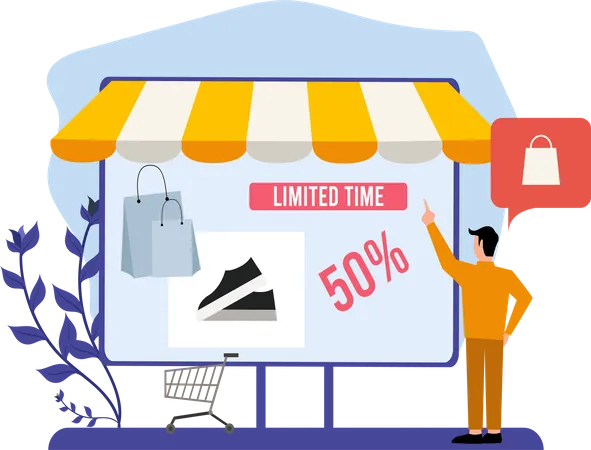 Man shopping on limited time offer  Illustration