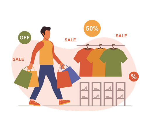 Man shopping on sale  Illustration