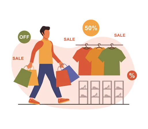 Man shopping on sale  Illustration