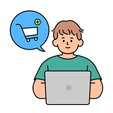 Man Is Currently Shopping Online Simple Vector Illustration