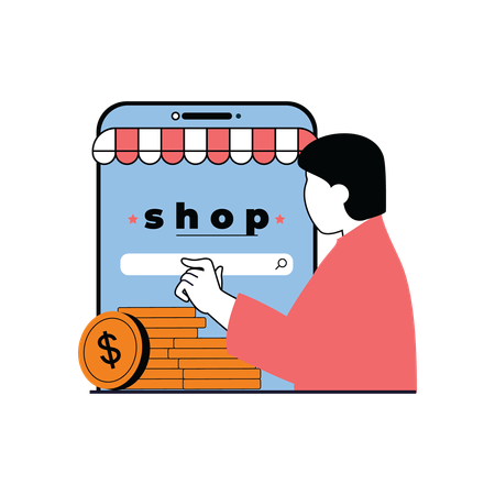 Man Shopping Online  Illustration