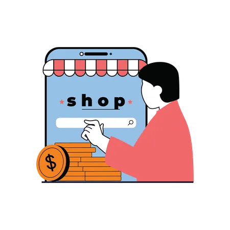 Man Shopping Online  Illustration