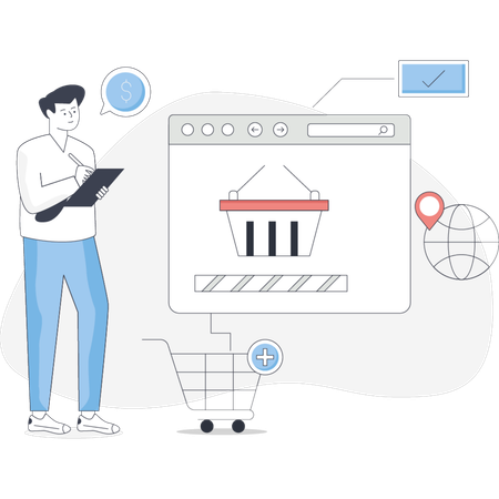 Man shopping online on a tablet depicted in a vector illustration style  Illustration