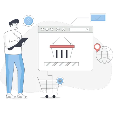 Man shopping online on a tablet depicted in a vector illustration style  Illustration