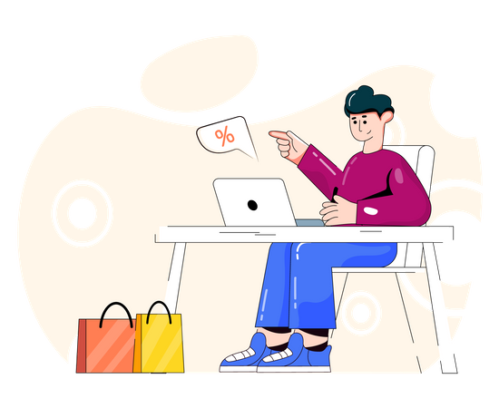 Man shopping online on sale day Illustration