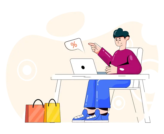 Man shopping online on sale day Illustration