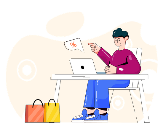 Man shopping online on sale day  Illustration