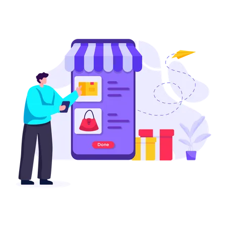 Man shopping online using smartphone app  Illustration
