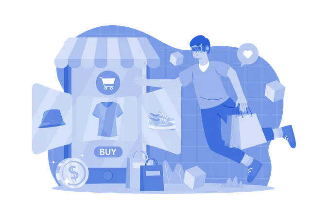 Man Shopping Using Metaverse Technology  Illustration