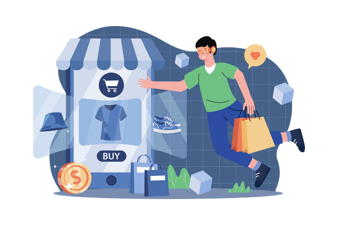 Man Shopping Using Metaverse Technology  Illustration