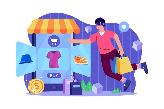 Man Shopping Using Metaverse Technology  Illustration