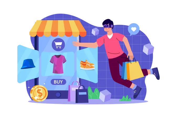 Man Shopping Using Metaverse Technology  Illustration