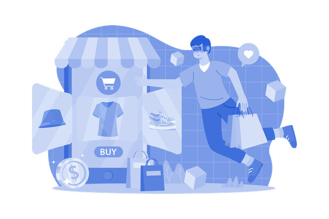 Man Shopping Using Metaverse Technology  Illustration