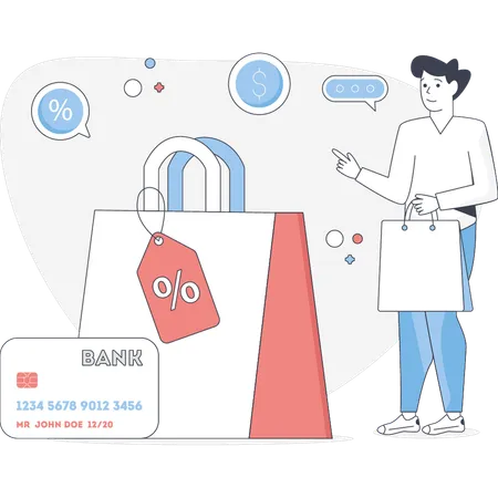 Man shopping with bank card  Illustration