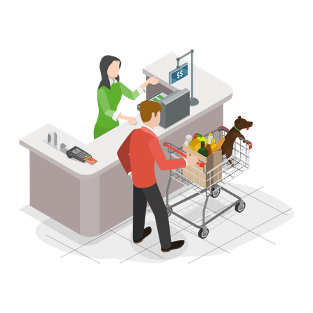 Man Shopping With Dog  Illustration