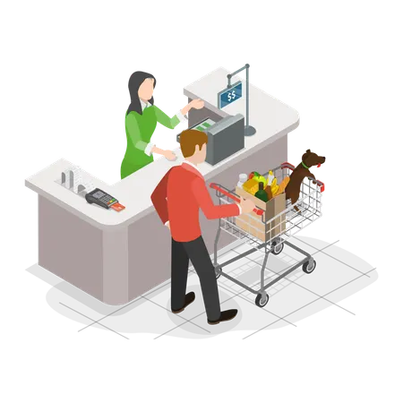 Man Shopping With Dog  Illustration
