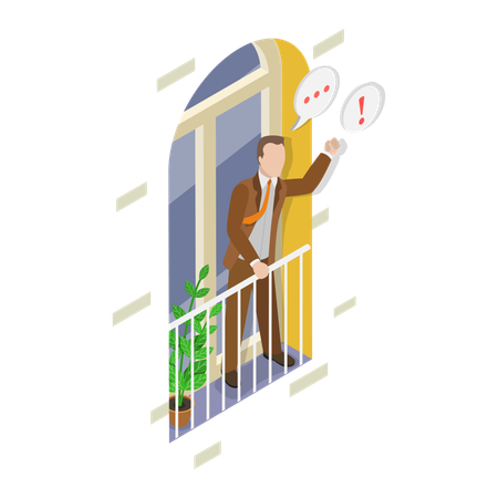 Man shouting at neighbour from balcony  Illustration