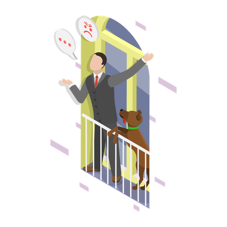 Man shouting at neighbour from balcony  Illustration