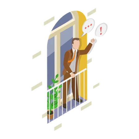 Man shouting at neighbour from balcony  Illustration