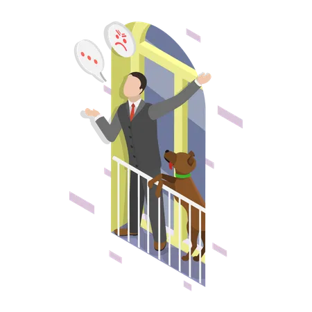 Man shouting at neighbour from balcony  Illustration