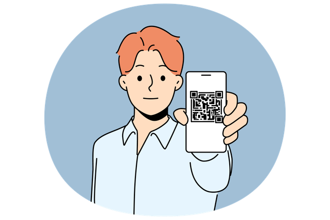 Man show QR code on cellphone  Illustration