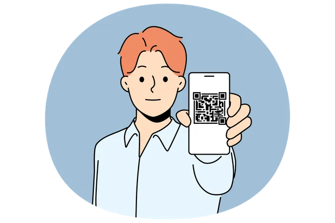 Man show QR code on cellphone  Illustration